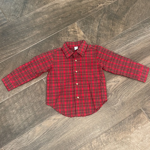 Boys Red Plaid Button Front Shirt - Picture 3 of 3